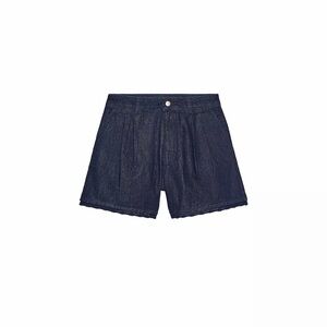 Zara Navy Denim Pleated Shorts